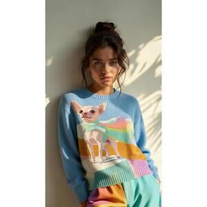 NEW LOOWIE dog pattern chihuahua sweatershirt in blue